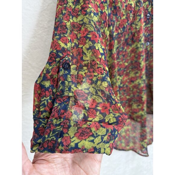 Free People Women's Floral Sheer Button Up Blouse Size XS - Picture 4 of 8